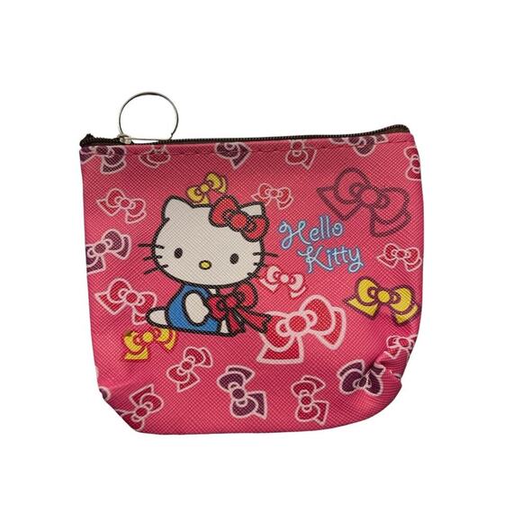 Hello Kitty Sanrio Cosmetic /Coin Purse/Bag Girls Small Pink with Bows - Picture 1 of 2